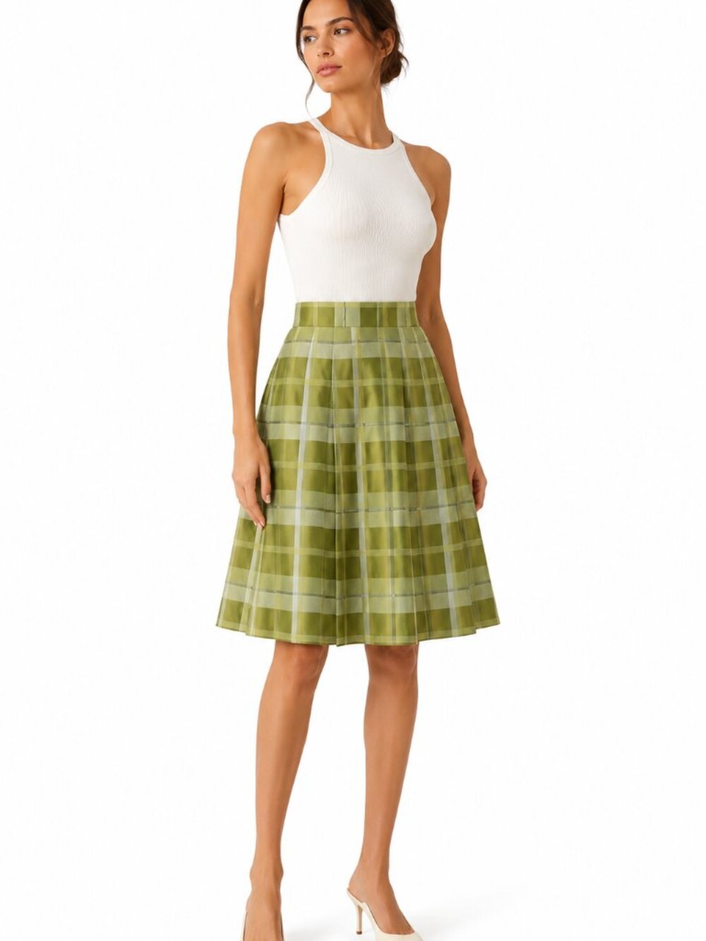 BURBERRY LONDON Y2K GREEN HIGH RISE PLAID PLEATED SKATER MINI SKIRT - S